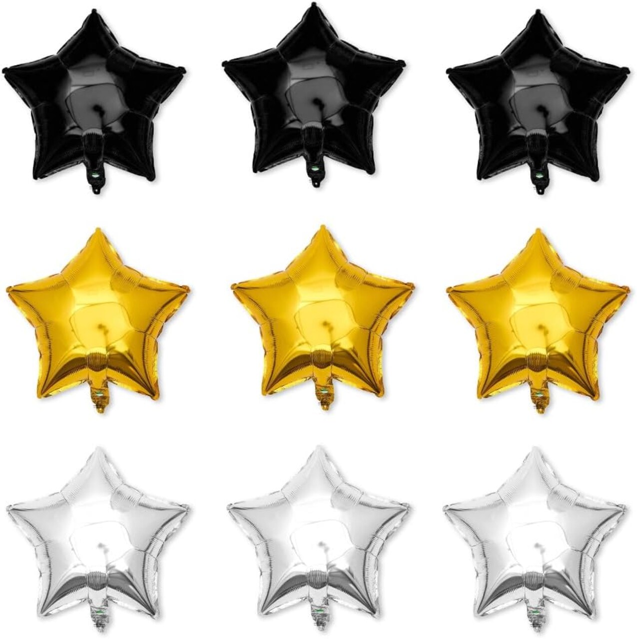30-Pack 10in Black, Gold & Silver Star Foil Balloons – Mylar Party Decor for Wedding & Birthday